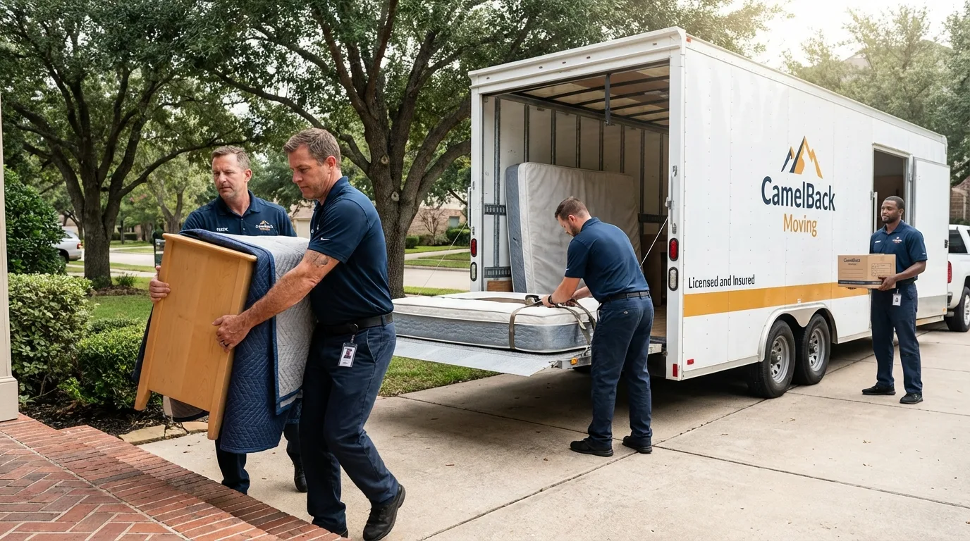 Crew loading residential truck for cross-state move from Little Falls, NY