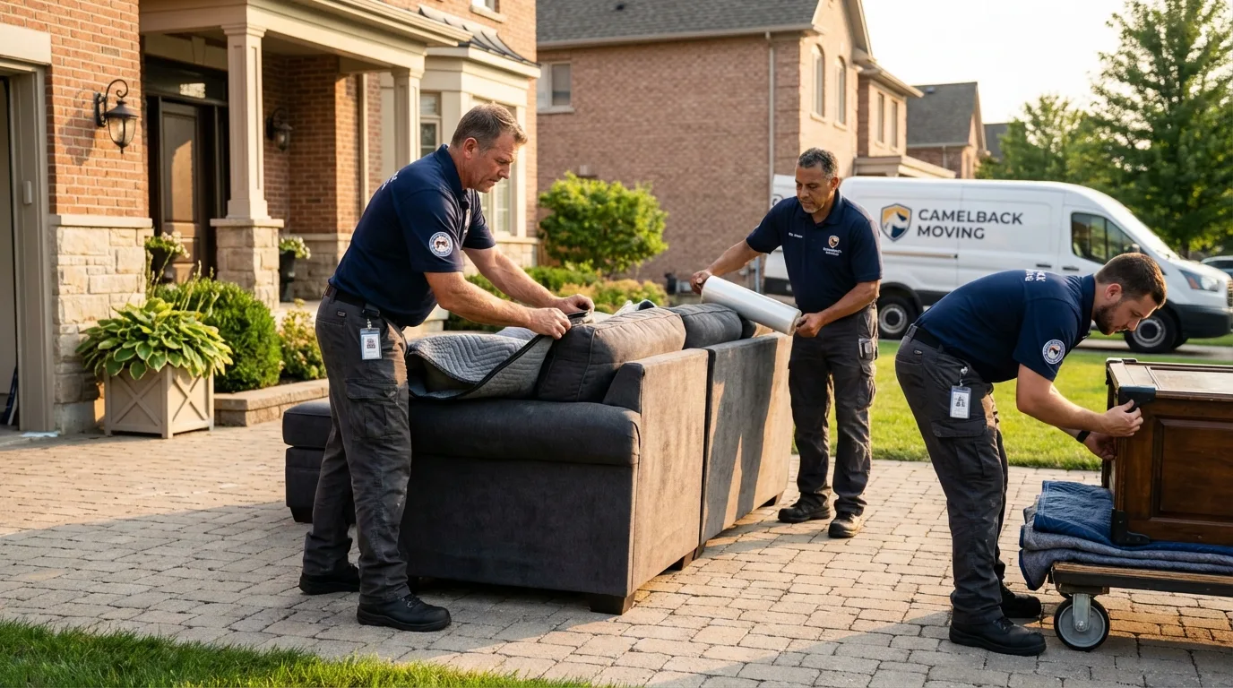 Large estate moving crew wrapping furniture in Little Falls, NY